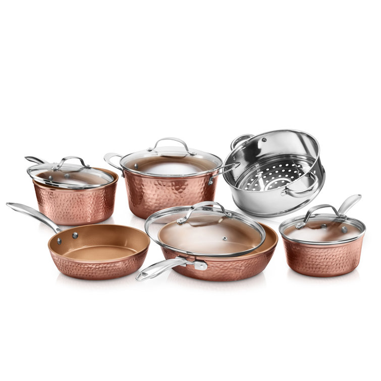 Gotham Steel Hammered Copper 10 Piece Non Stick Cookware Set & Reviews